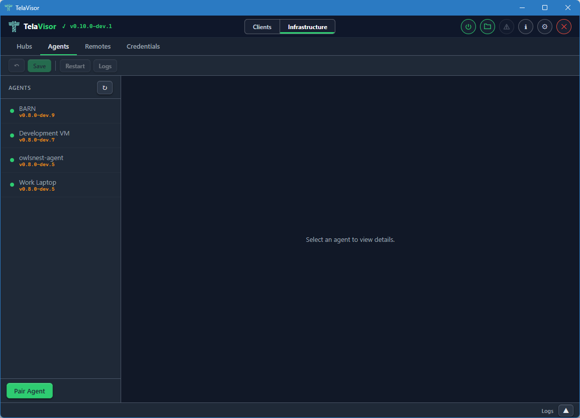 Agents tab, no selection