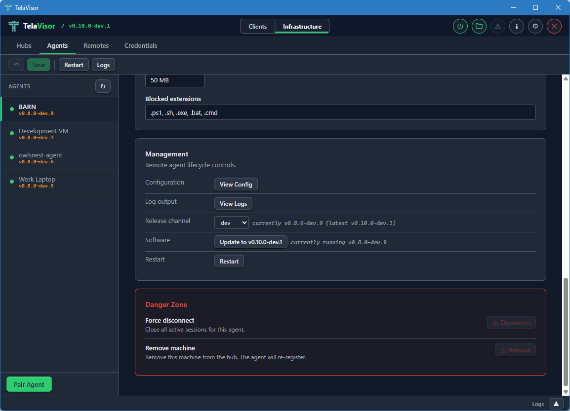 Agent detail: Management and Danger Zone