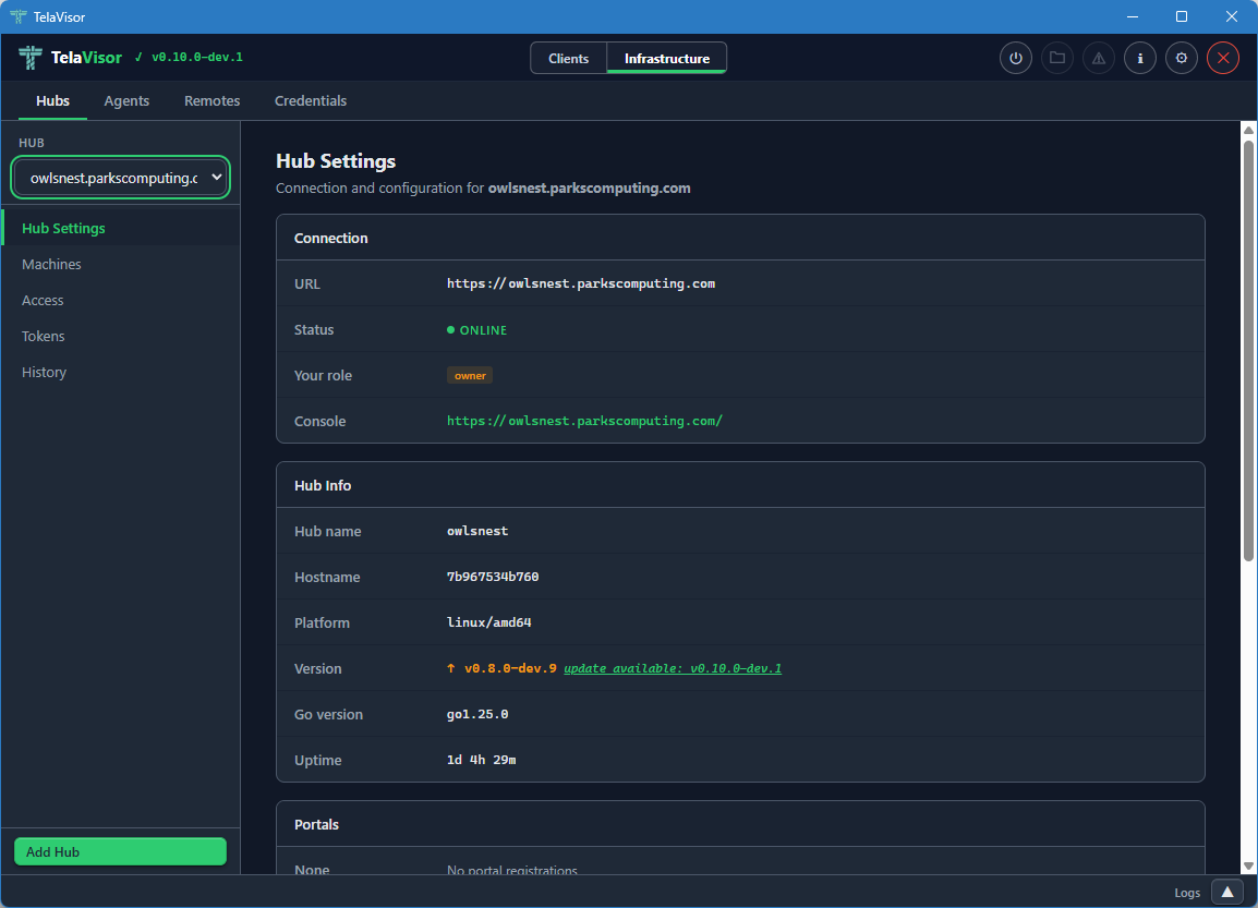 Hub Settings for a second hub