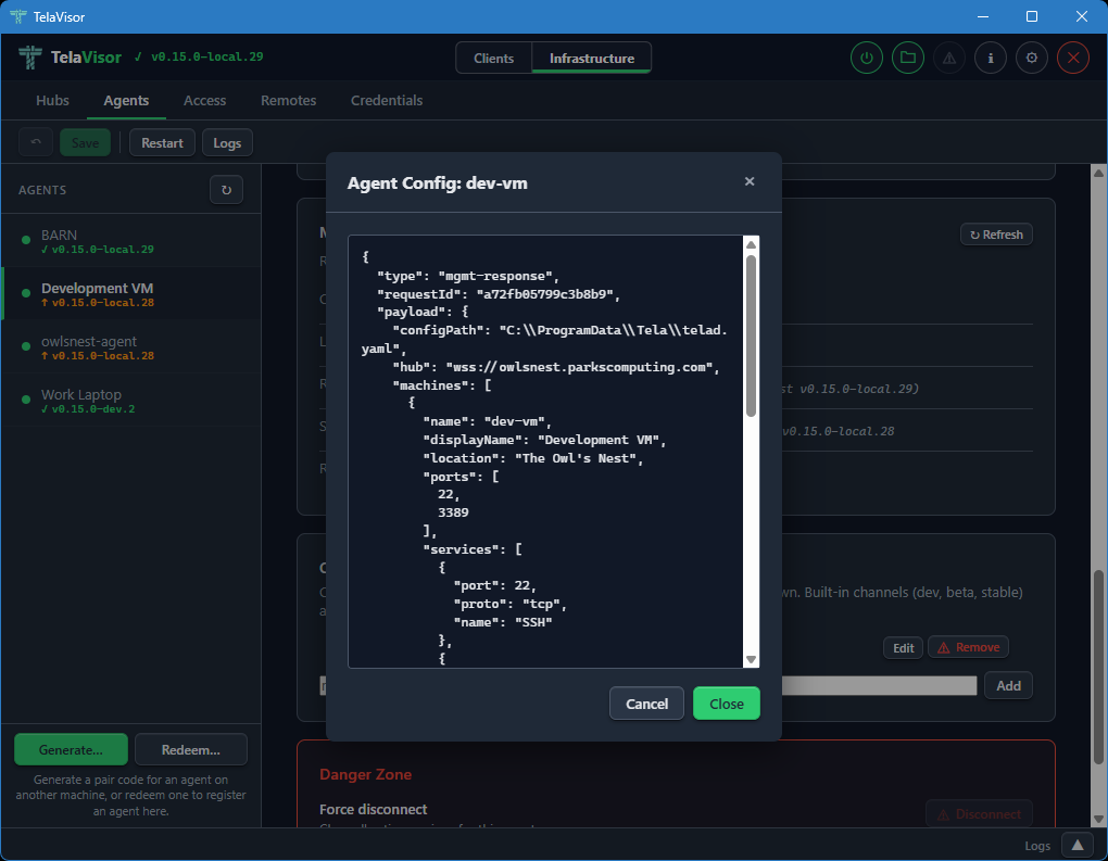 Agent config viewer