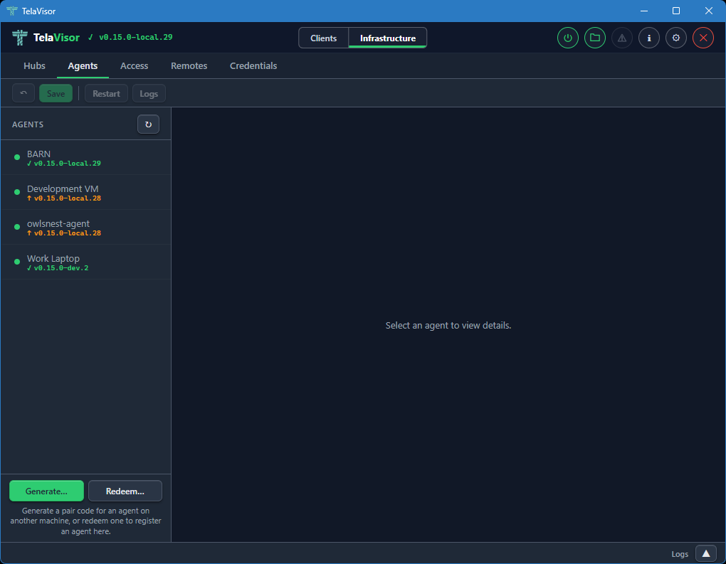 Agents tab, no selection