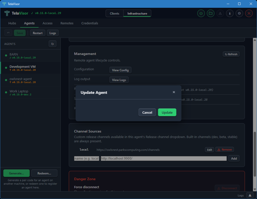 Agent detail during update