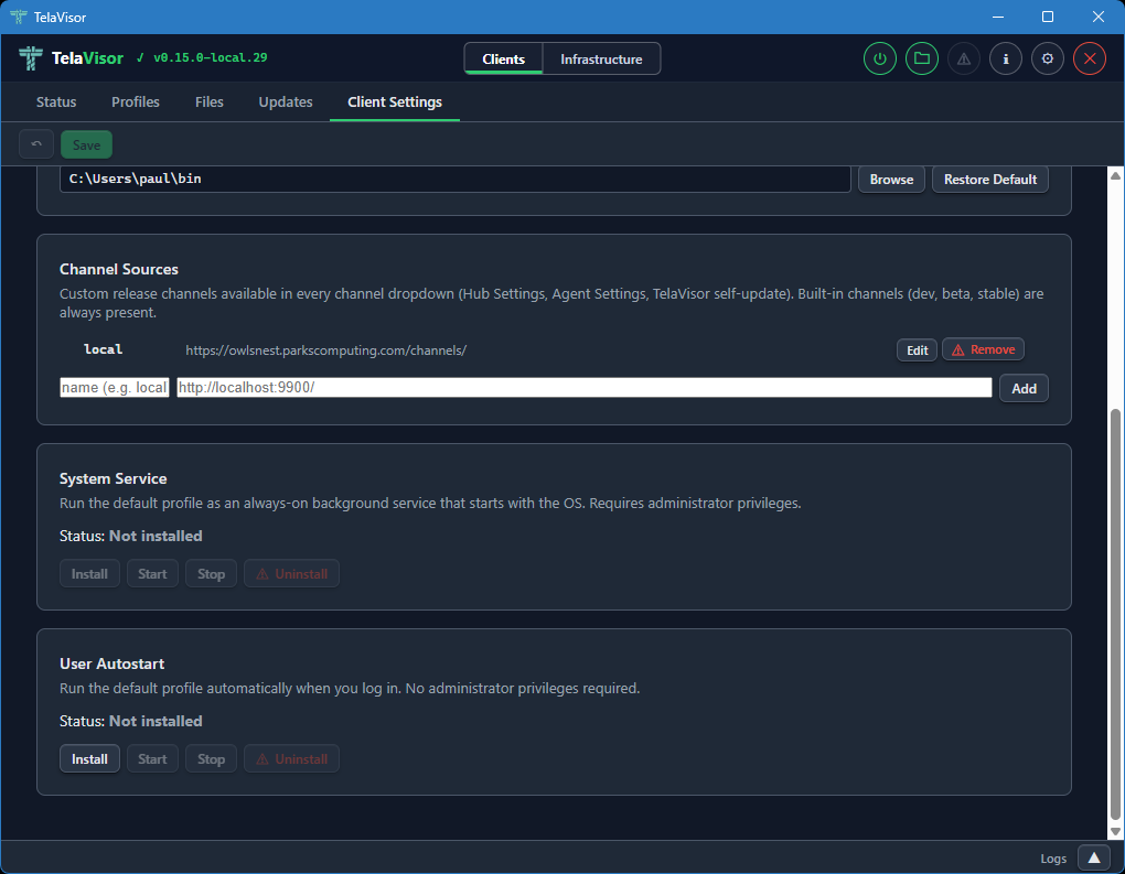 Client Settings, scrolled
