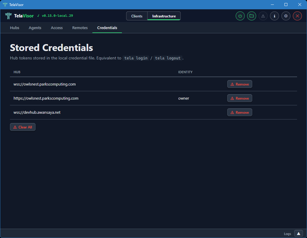 Credentials view