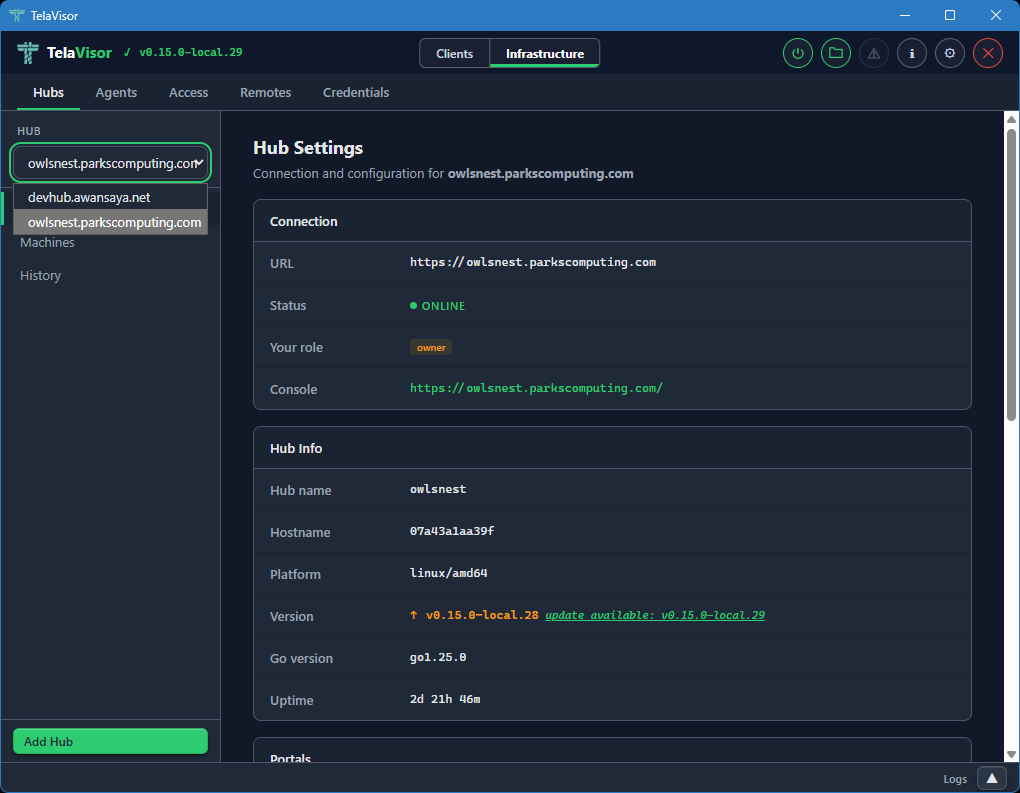 Hub picker, open