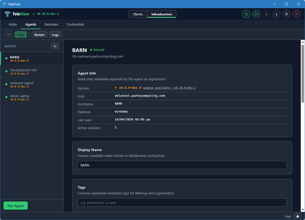 Agent detail, top half