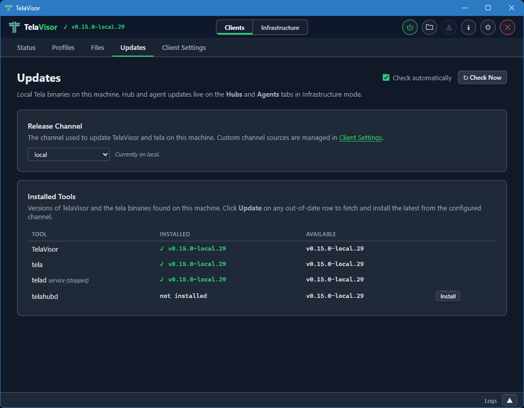 Updates tab