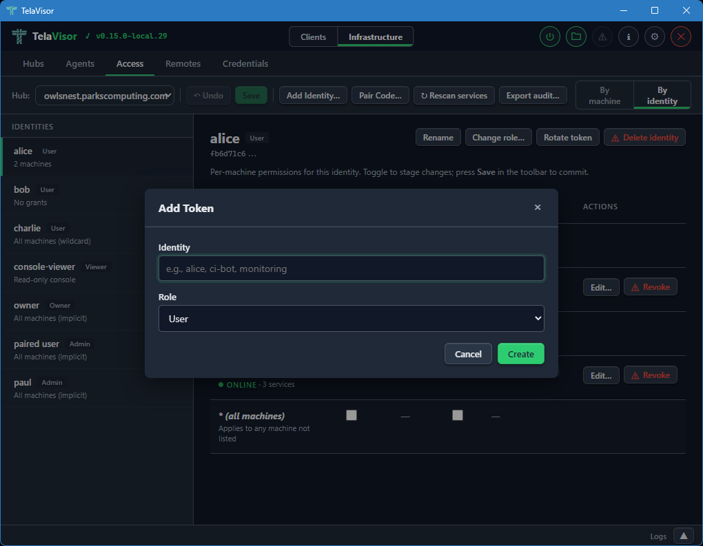 Add Identity dialog