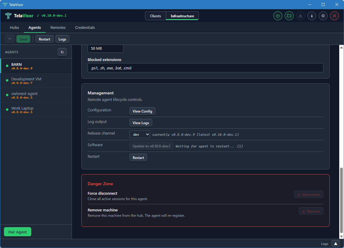 Agent detail during update