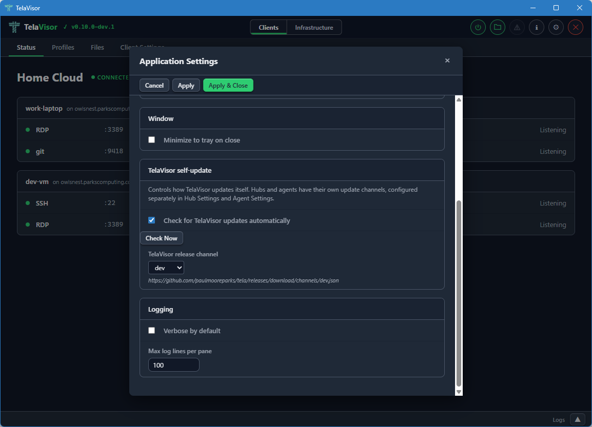 Application Settings, scrolled