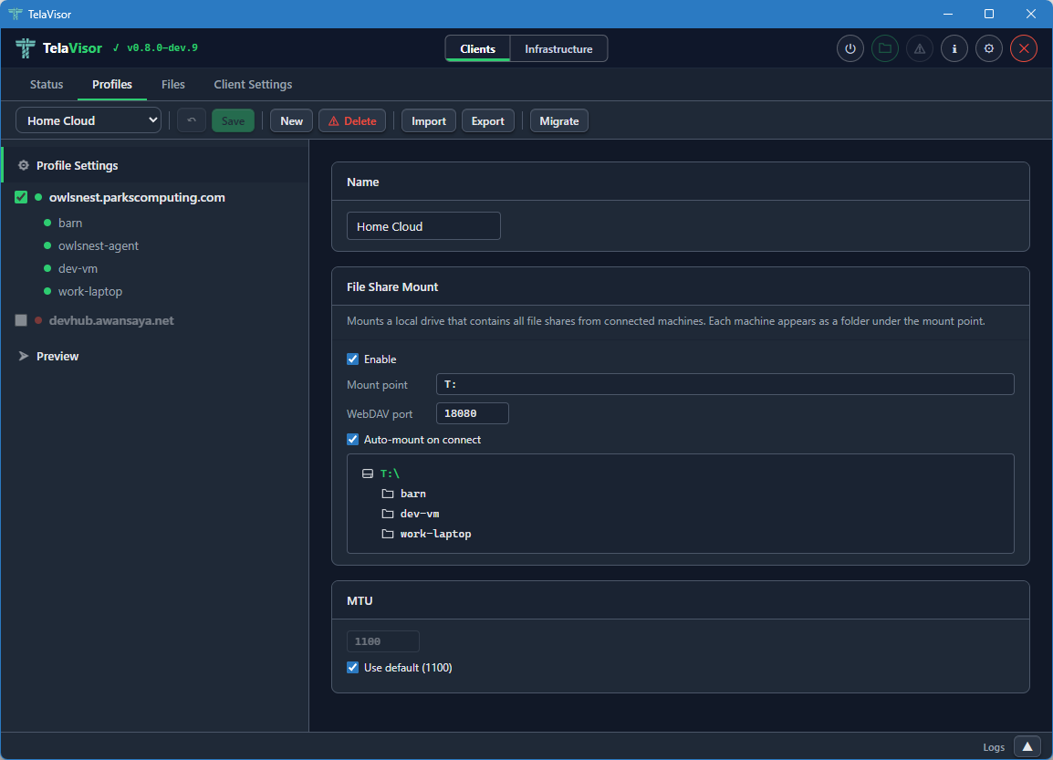 Profiles tab, Profile Settings