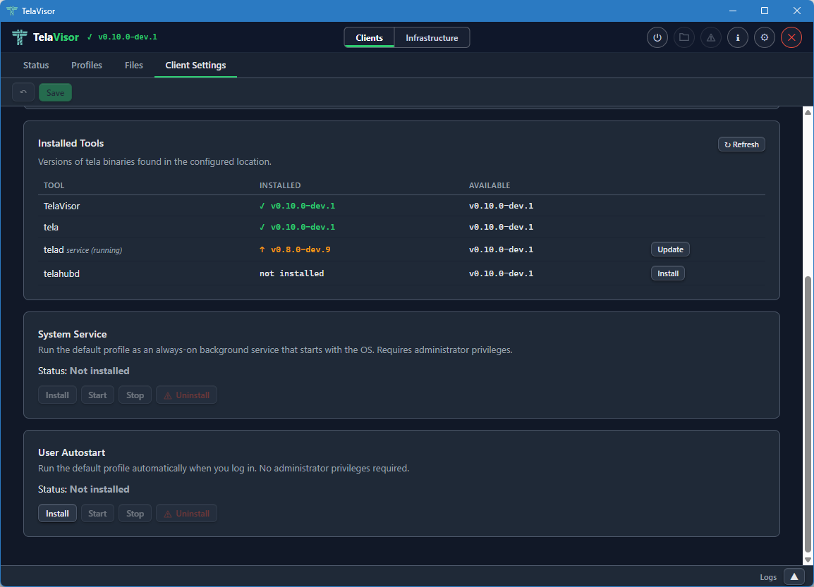 Client Settings, scrolled